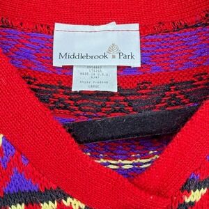 Vtg Middlebrook Park USA geometric red knit sweater L short sleeve acrylic pullo